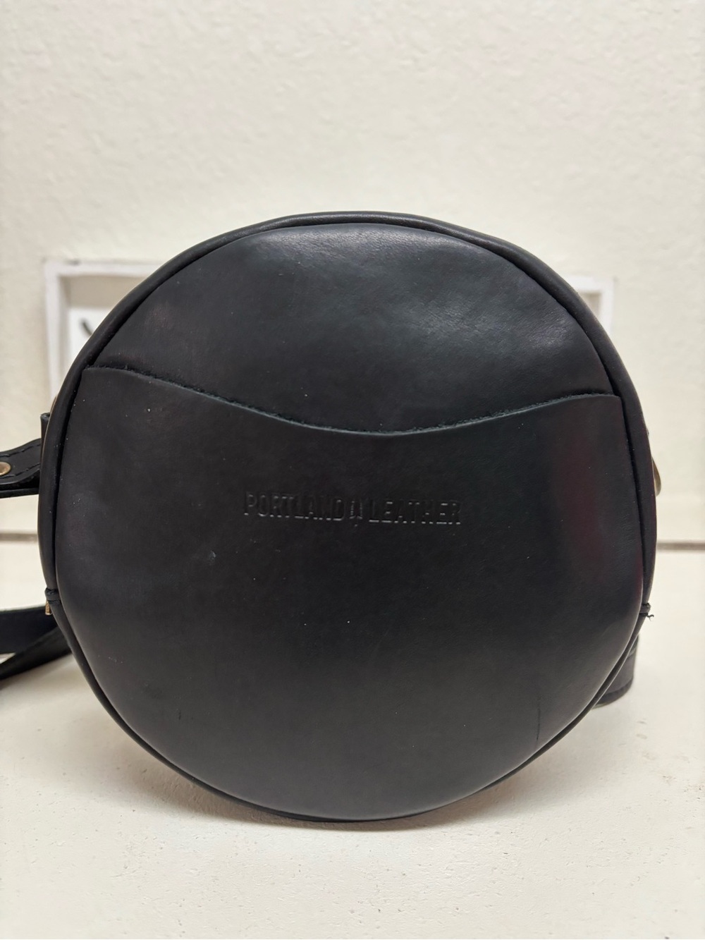 Portland Leather Black Small Round Crossbody Bag